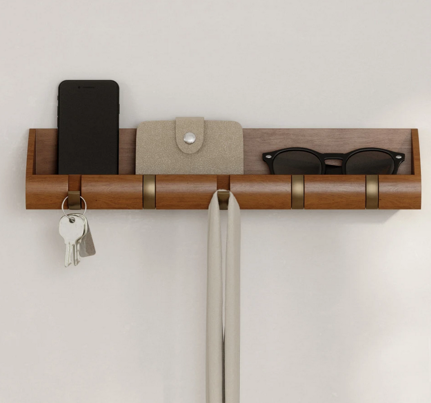 Umbra Flip Wall Mounted Coat Rack - 5 Hook - Walnut