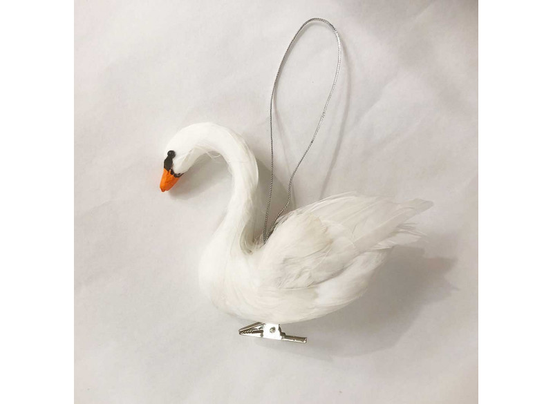 Swan ornament white feathers 10cm