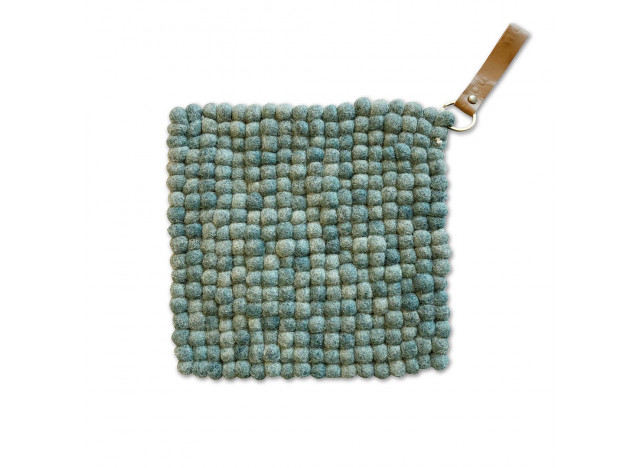 Coasters/Potholder Blue-Green wool with leather strap