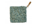 Coasters/Potholder Blue-Green wool with leather strap