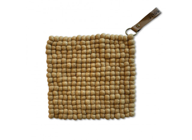 Coasters/Potholder Yellow wool with leather strap