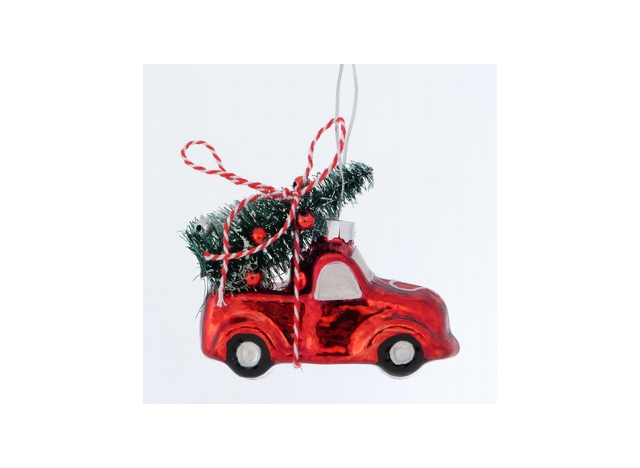 Julekugle Bil m Juletræ Rød