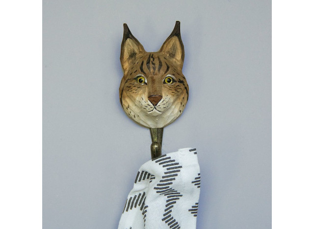 Hand-carved hook Euroasian Lynx
