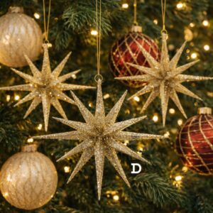 Guld stjerne juleornament med glitter – sæt med 2 stk., Ø 15 cm