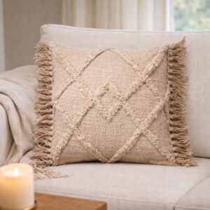 Pudebetræk Fernando Creme med frynser – 50×50 cm