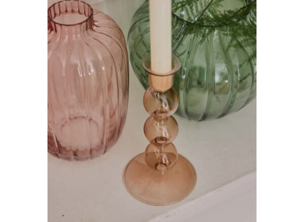 Lysestage Glas Beige H19,5cm