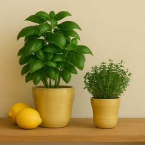 Potter i Gul Keramik, Sæt af 2