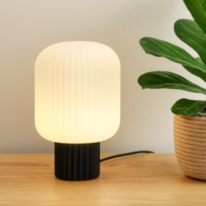 Bordlampe Lolly sort metal & opal glas
