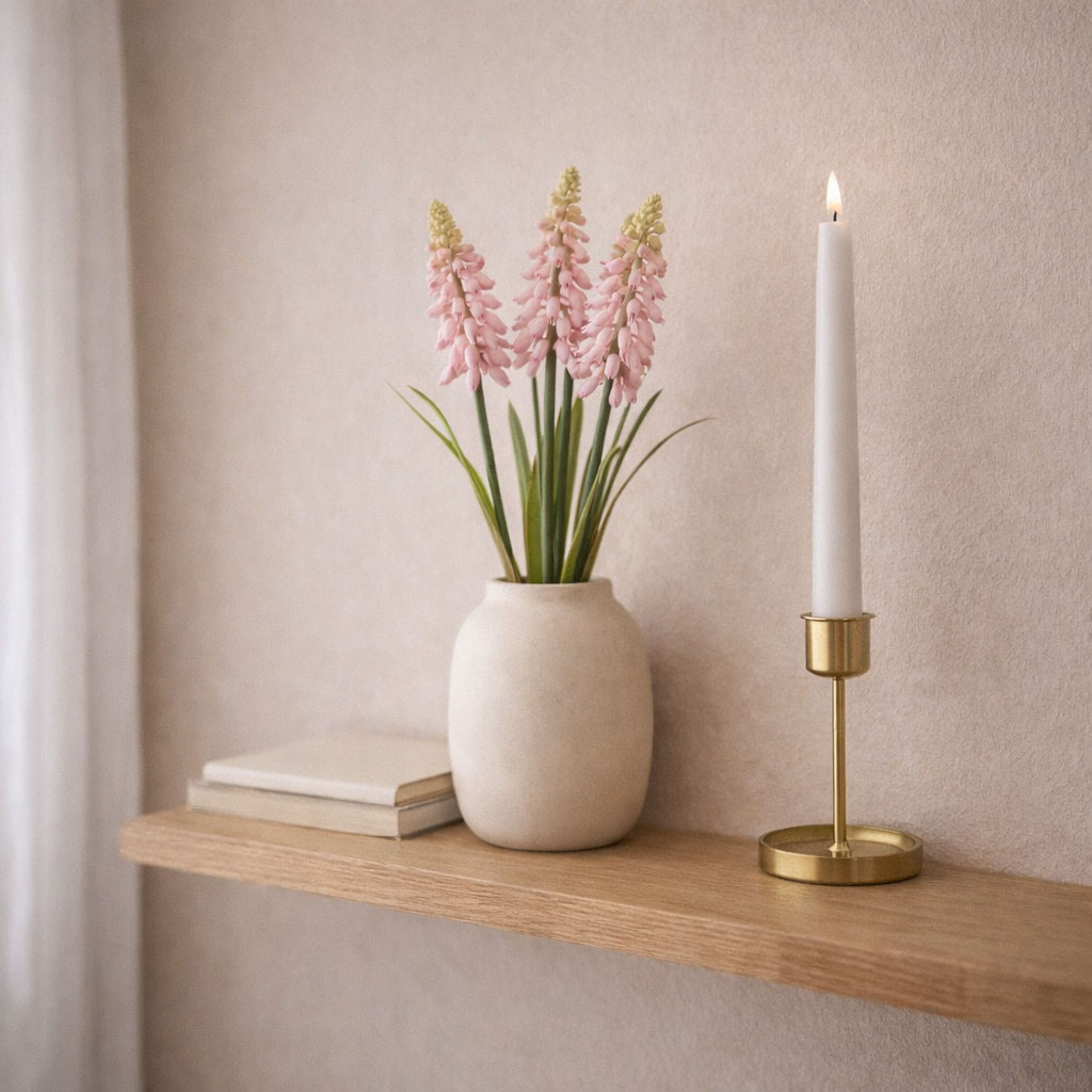 Perlehyacint 30 cm rosa – kunstig blomst i nordisk stil