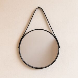 Ørskov Spejl Ø 40 cm – Sort med læderrem