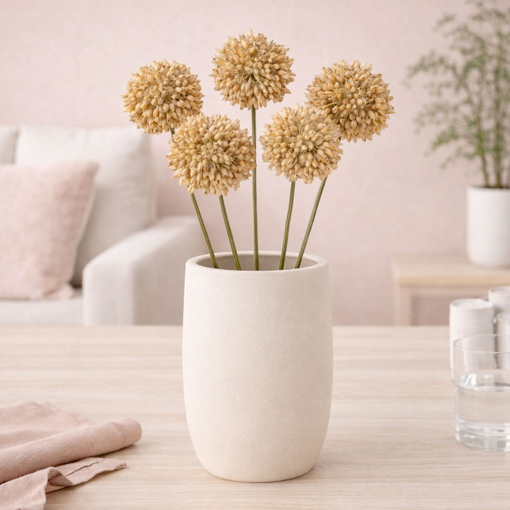 Allium gul kunstig blomst 45 cm i lys nordisk indretning