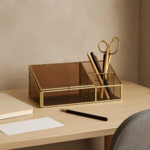 Hübsch “Desk Organiser” – Toned Glass & Messing (26 × 14 × 12 cm)