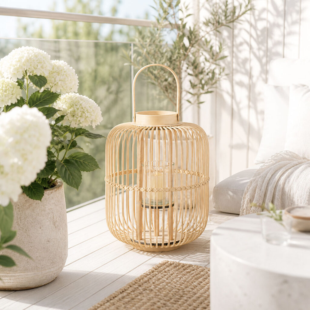 lanterne bambus H43 cm nordisk lanterne til altan og terrasse