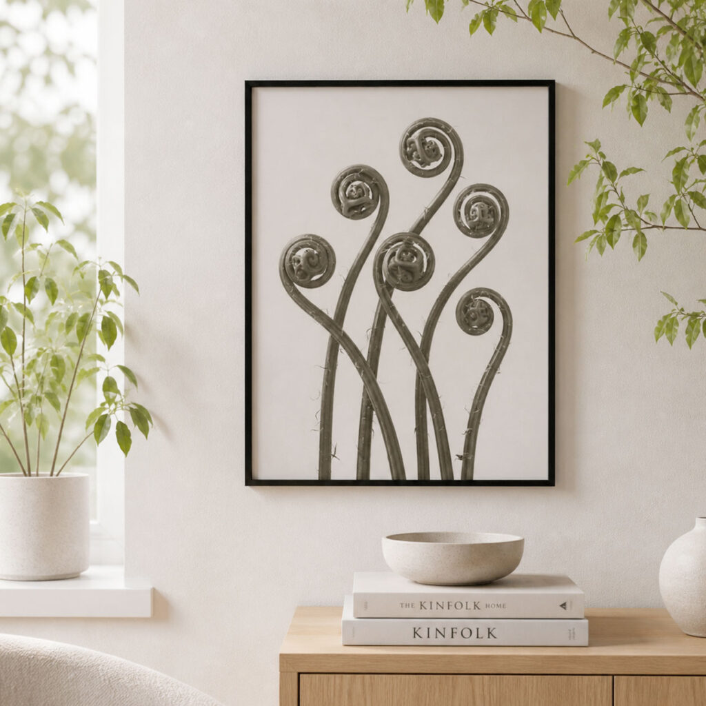 Karl Blossfeldt plakat 50x70 Adiantum Pedatum botanisk sort hvid plakat