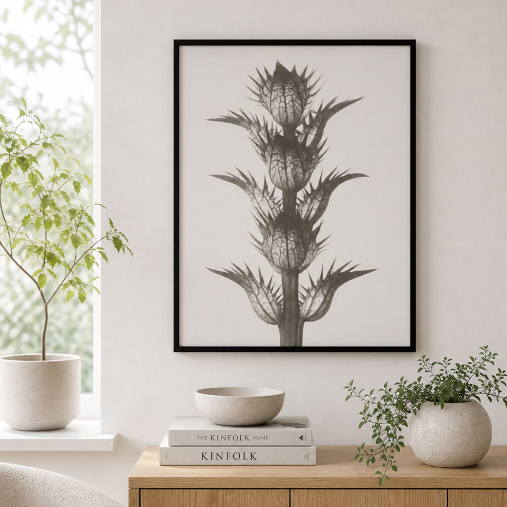 Karl Blossfeldt plakat 50x70 Acanthus mollis botanisk sort hvid plakat