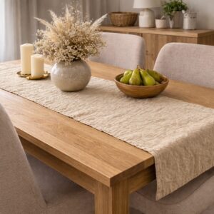 Trolldalen bordløber i bomuld – 40×160 cm, beige-grå