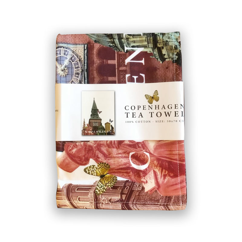 Viskestykke i 100% bomuld med motiv af Københavns tårne og HC Andersen-statue