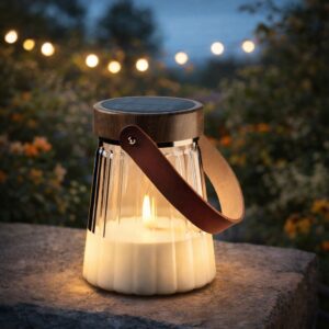 LED glas lanterne Deluxe – solcelledrevet, klar, 12×13 cm