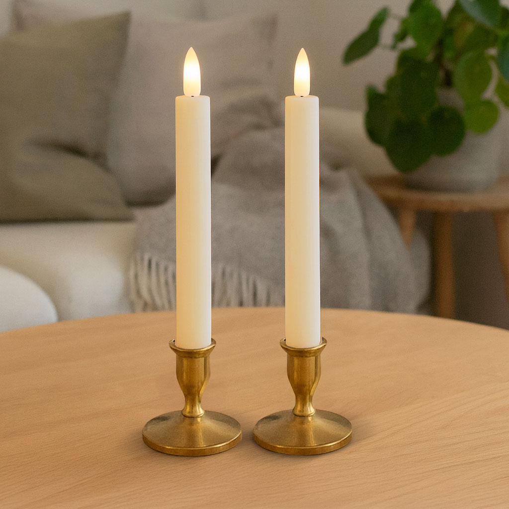 LED Kronelys 15cm Creme 2 pak