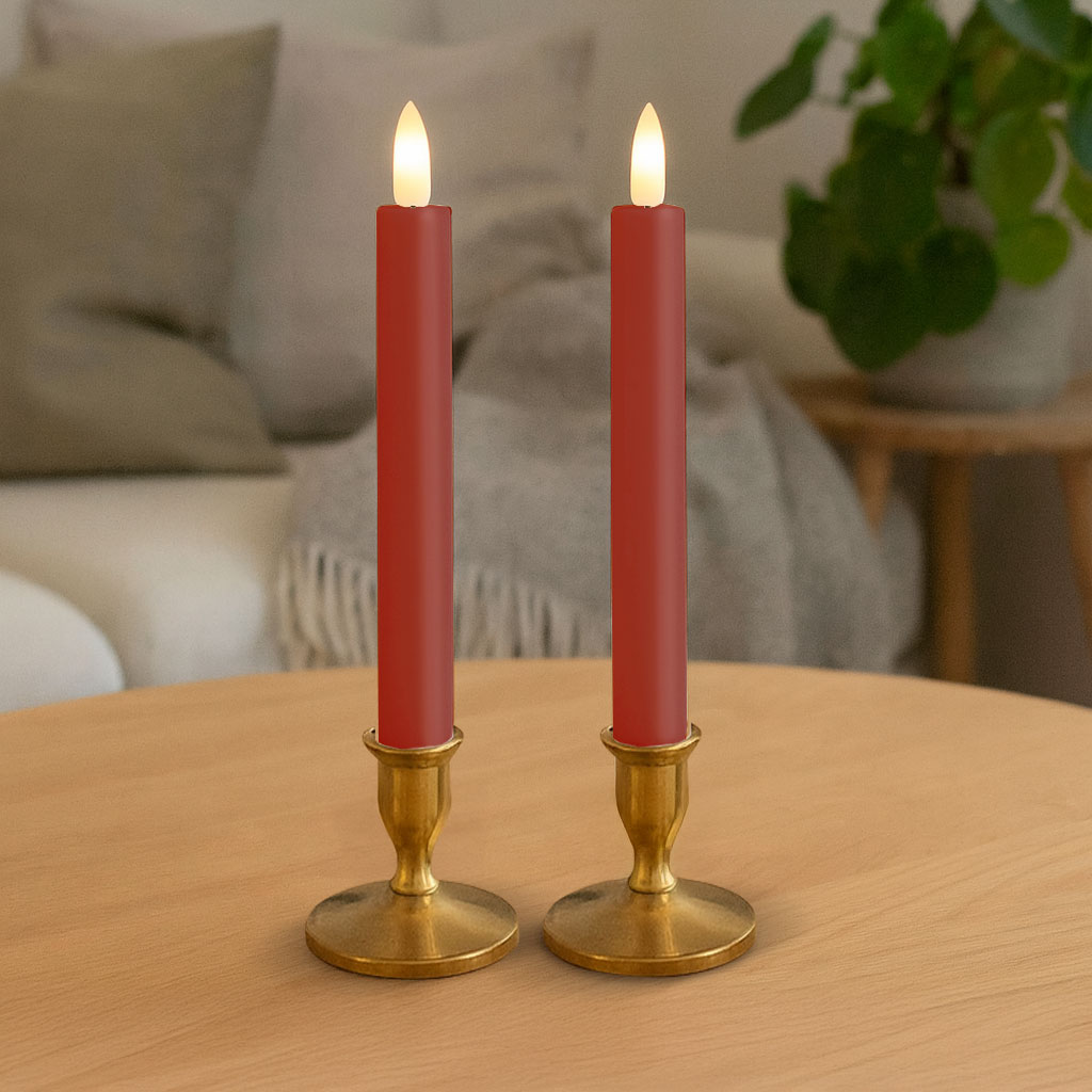 LED Kronelys 15cm Rød 2 pak