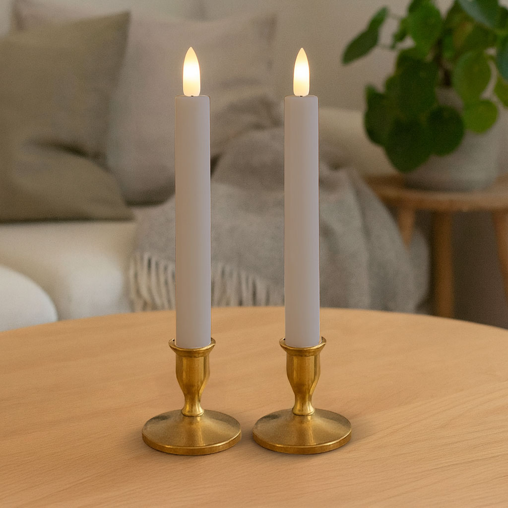 LED Kronelys 15cm Sand 2 pak