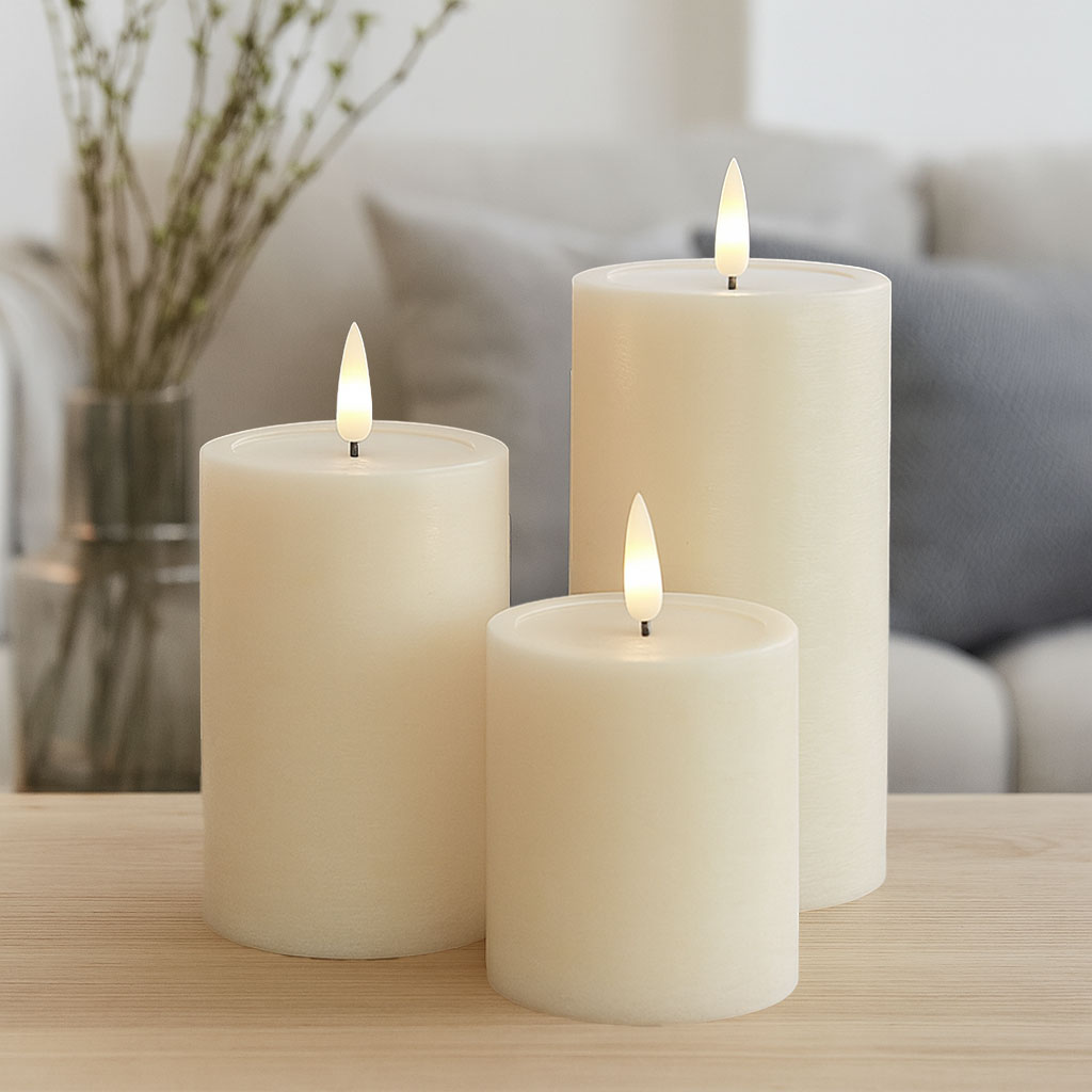 Bloklys Creme Unique Ø7,5cm x 10cm - Image 3