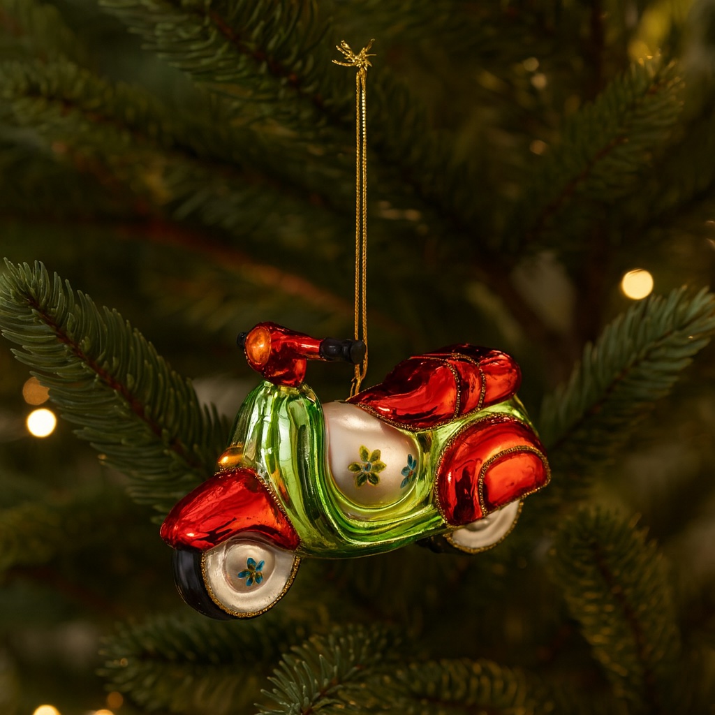 Motorscooter glas-juleophæng – farverig 11×8×4 cm