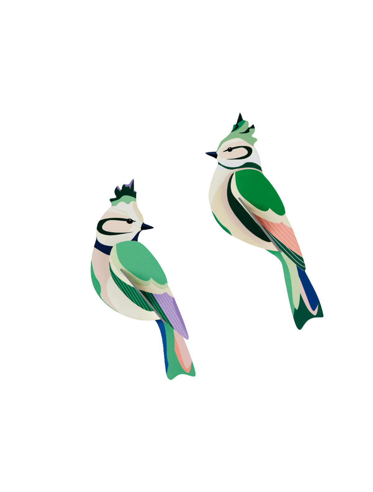 Garden Birds Forest Crests vægdekoration – 2 stk. grønne fugle i 3D fra Studio Roof - Image 2