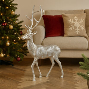 Sølvrensdyr i Aluminium – Håndlavet Deko figur 67 cm