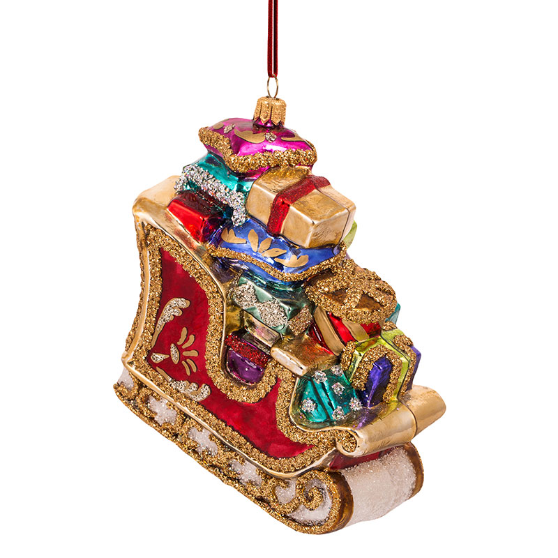 Julekugle Juleslæde med gaver - håndlavet - Image 2