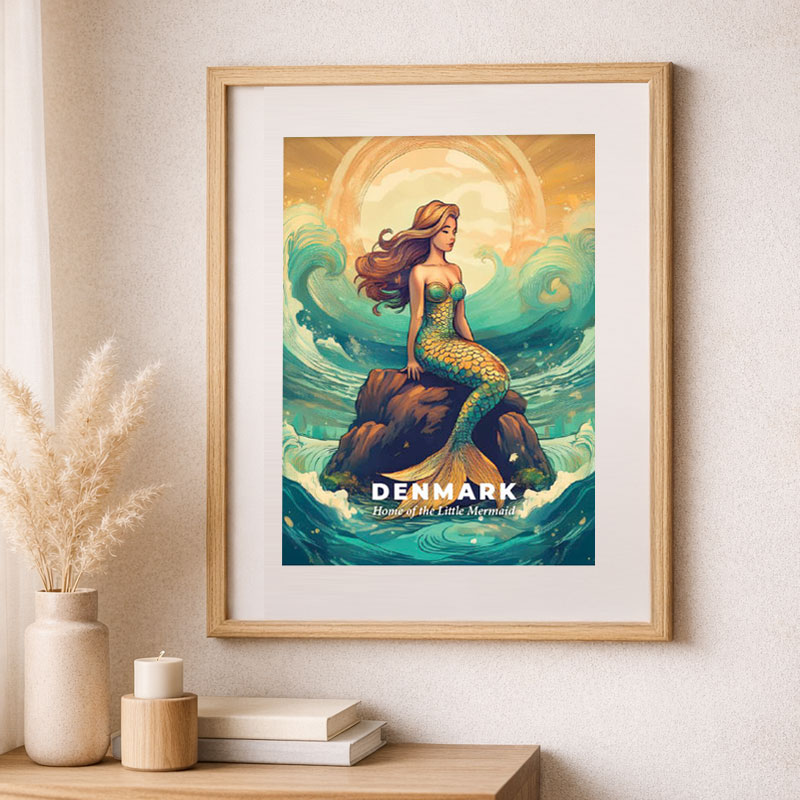 Danmark plakat havfrue i retro nordisk design