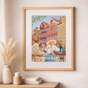 København plakat fra Gråbrødre Torv med cafémiljø og historisk arkitektur