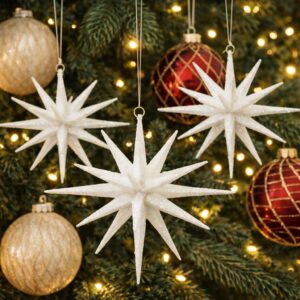 Hvid stjerne juleornament med glitter – sæt med 2 stk., Ø 15 cm