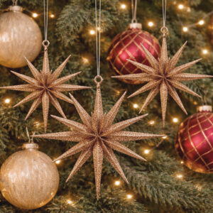 Bronze stjerne juleornament med glitter – sæt med 2 stk., Ø 15 cm