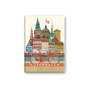 København køleskabsmagnet med Nyhavn, tårne og klassisk cykel