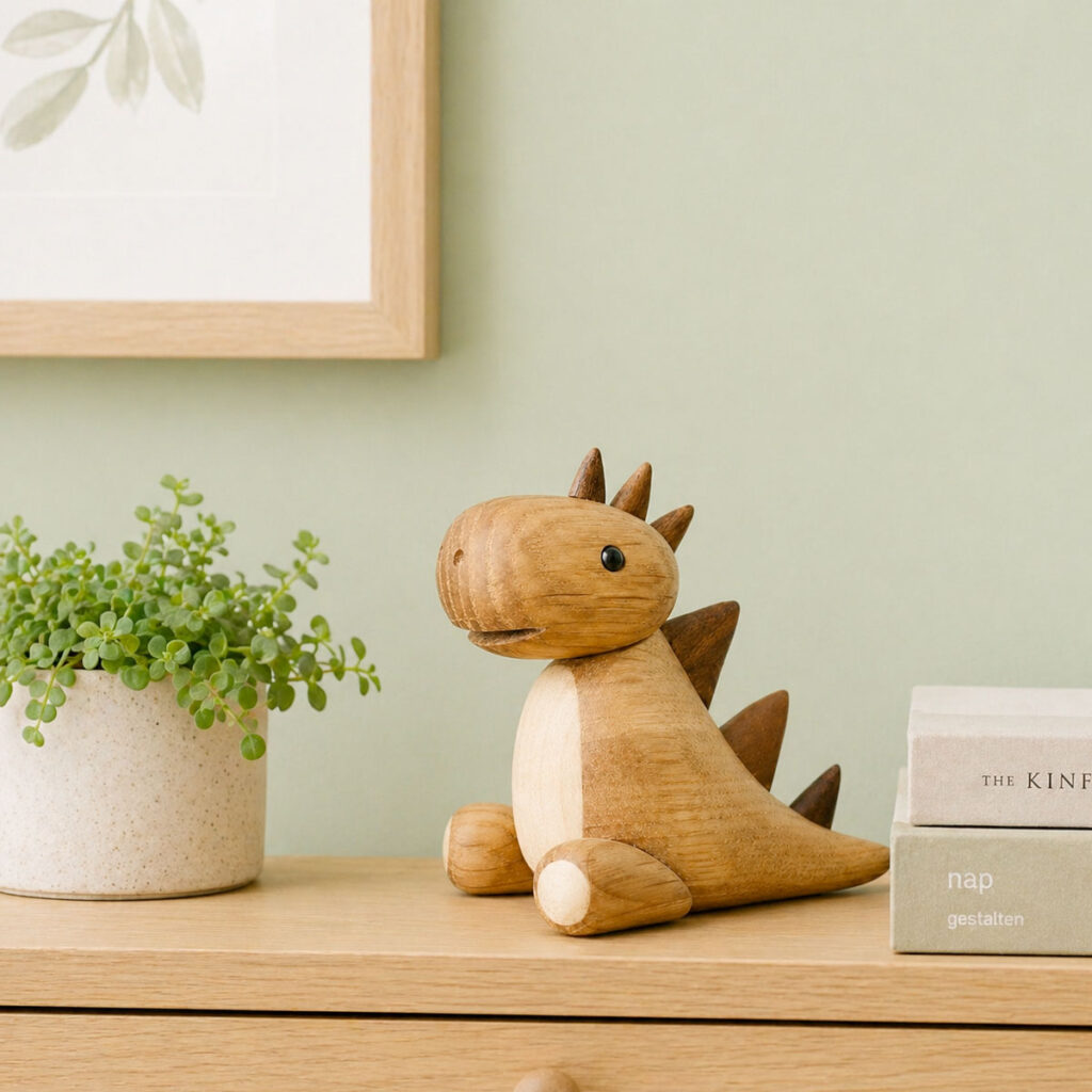 Dinosauren Dino fra Lucie Kaas i træ med dekorativt nordisk design