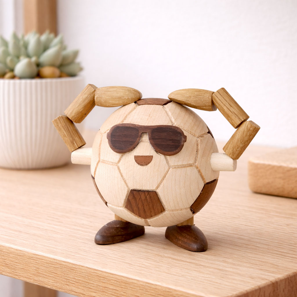 Billy Ball fra Spring Copenhagen i træ som dekorativ fodboldfigur med nordisk design