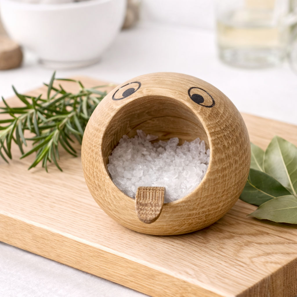 Saltkaret Salty fra Spring Copenhagen i træ med dekorativt nordisk design til opbevaring af salt